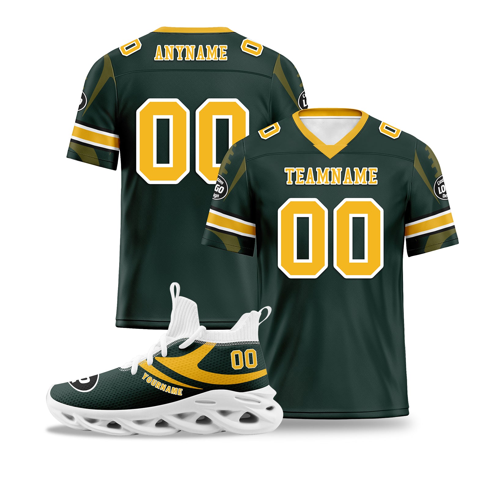 Custom Green Bay Packers Football Jersey & Sports Shoes Combo - Personalized NFL Fan Gear for Men & Women - Perfect for Game Day, Tailgating & Football Enthusiasts