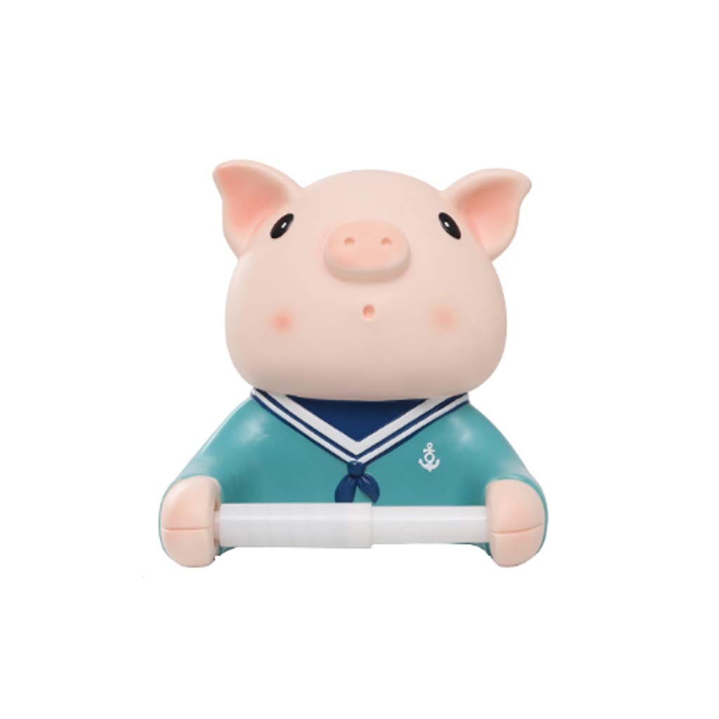 Creative Animal Resin Toilet Paper Holder Stand - Wall Mounted Paper Towel Dispenser with No Punching Required - Pig Design for Bathroom, Kitchen & Home Decor