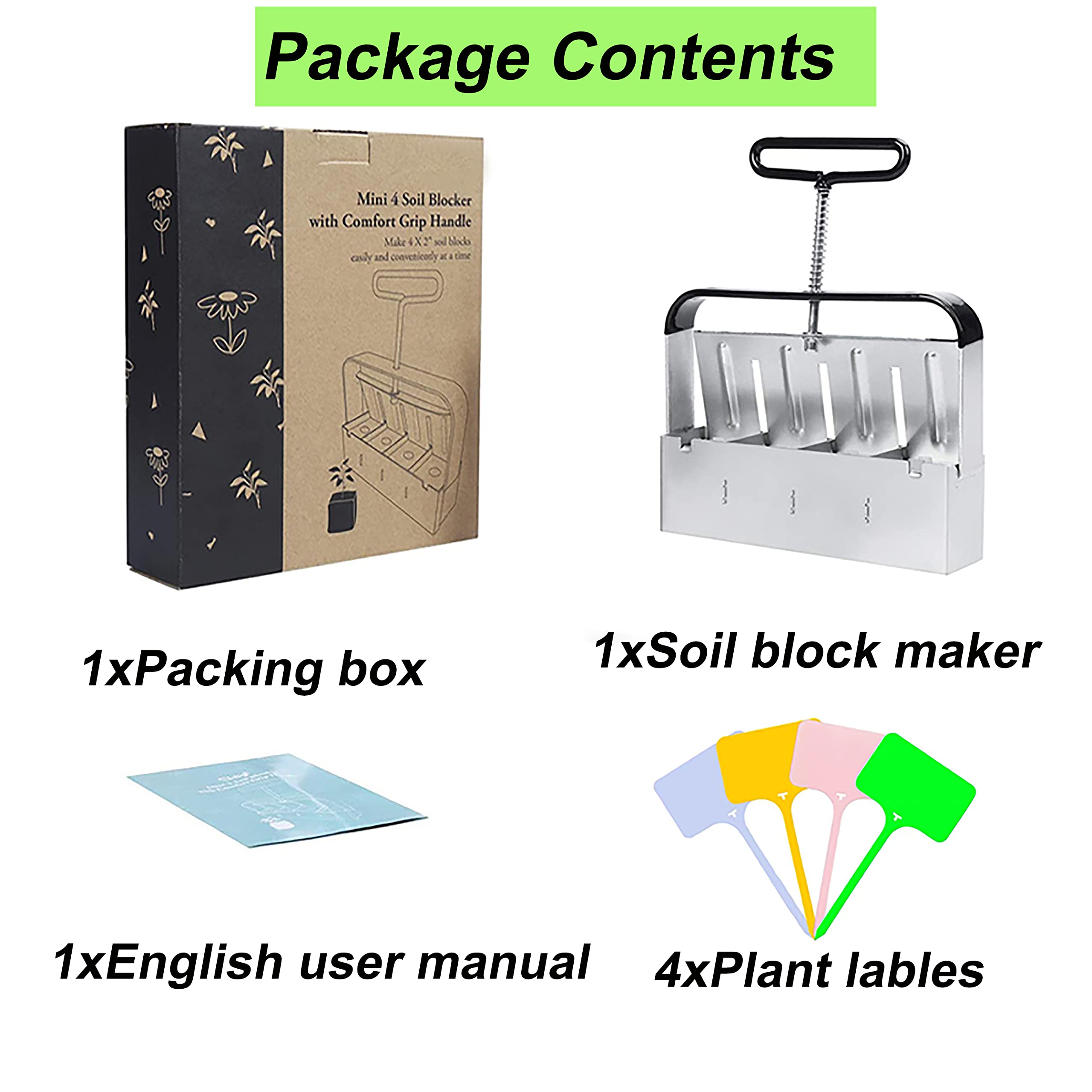 2 Inch Soil Blocker with Comfort-Grip Handle - 4 Pack Seed Starter Tool for Greenhouses, Seedlings & Plant Cuttings | Perfect for Organic Gardening & Indoor Planting