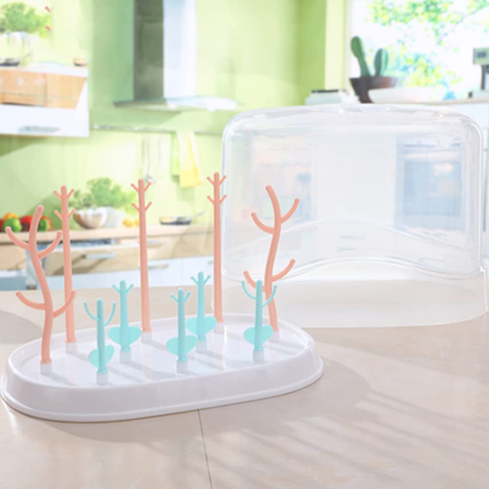 Baby Bottle Drying Rack with Cover - Feeding Bottle Organizer & Storage Box - Space-Saving Kitchen Cabinet Organizer for Nursery, Daycare & Home Use