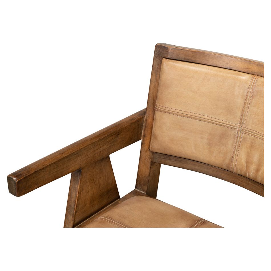 Premium Angus Chair with Genuine Brown Leather - Modern Comfort for Home Office, Living Room & Lounge Spaces