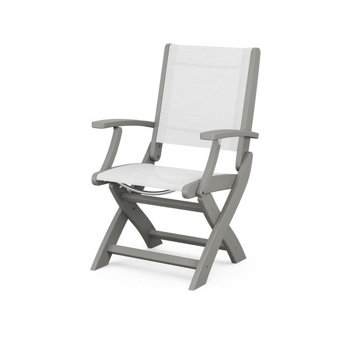 POLYWOOD Coastal Folding Chair - Durable Outdoor Furniture for Patio, Beach & Poolside - Weather-Resistant Adirondack Style Chair with Cup Holder