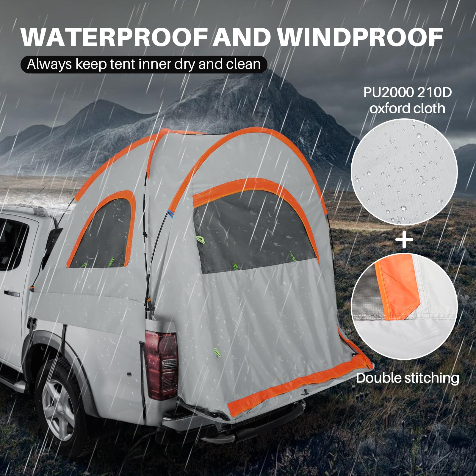 FAHKNS Waterproof Truck Bed Tent - PU2000mm Double Layer Oxford Fabric for 5.5-6 FT Pickup Trucks | Portable Shelter for Camping, Fishing & Outdoor Adventures | Perfect for Road Trips, Tailgating & Backyard Camping
