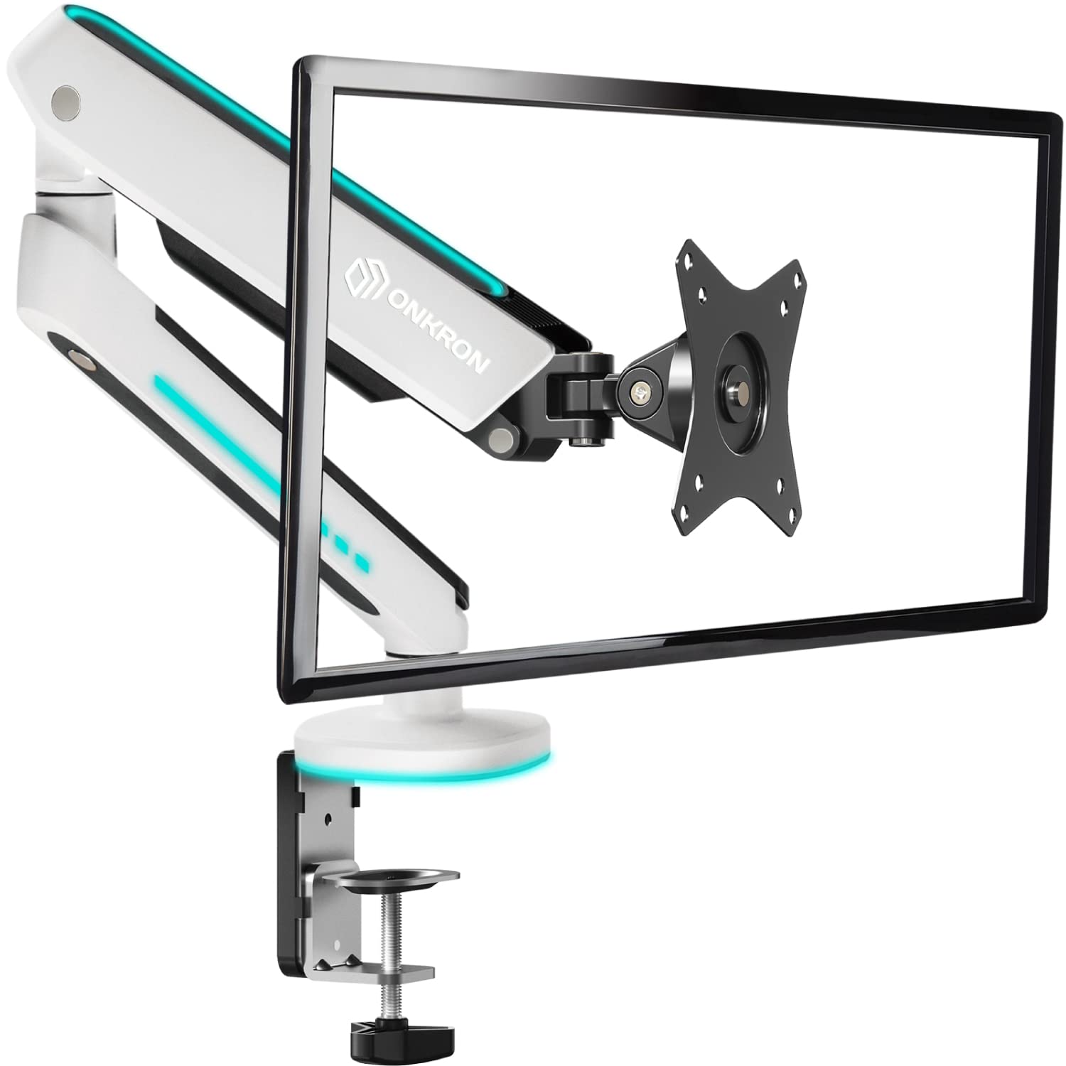 ONKRON Full Motion Articulating Monitor Arm - Adjustable Gaming Monitor Stand for 13-34 Inch LCD Screens up to 19.8 lbs, RGB LED Light (GM25) White - Perfect for Home Office, Gaming Setup & Workspace Ergonomics