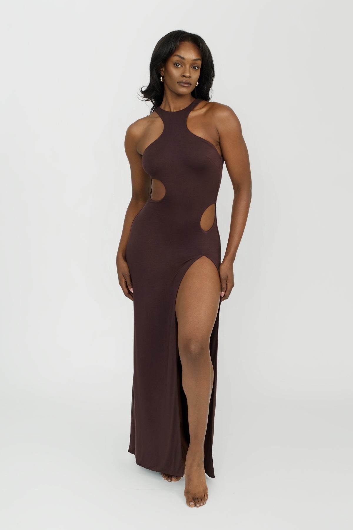 Elegant Capri Maxi Dress in Chocolate Brown - Perfect for Summer Beach Vacations & Casual Outings