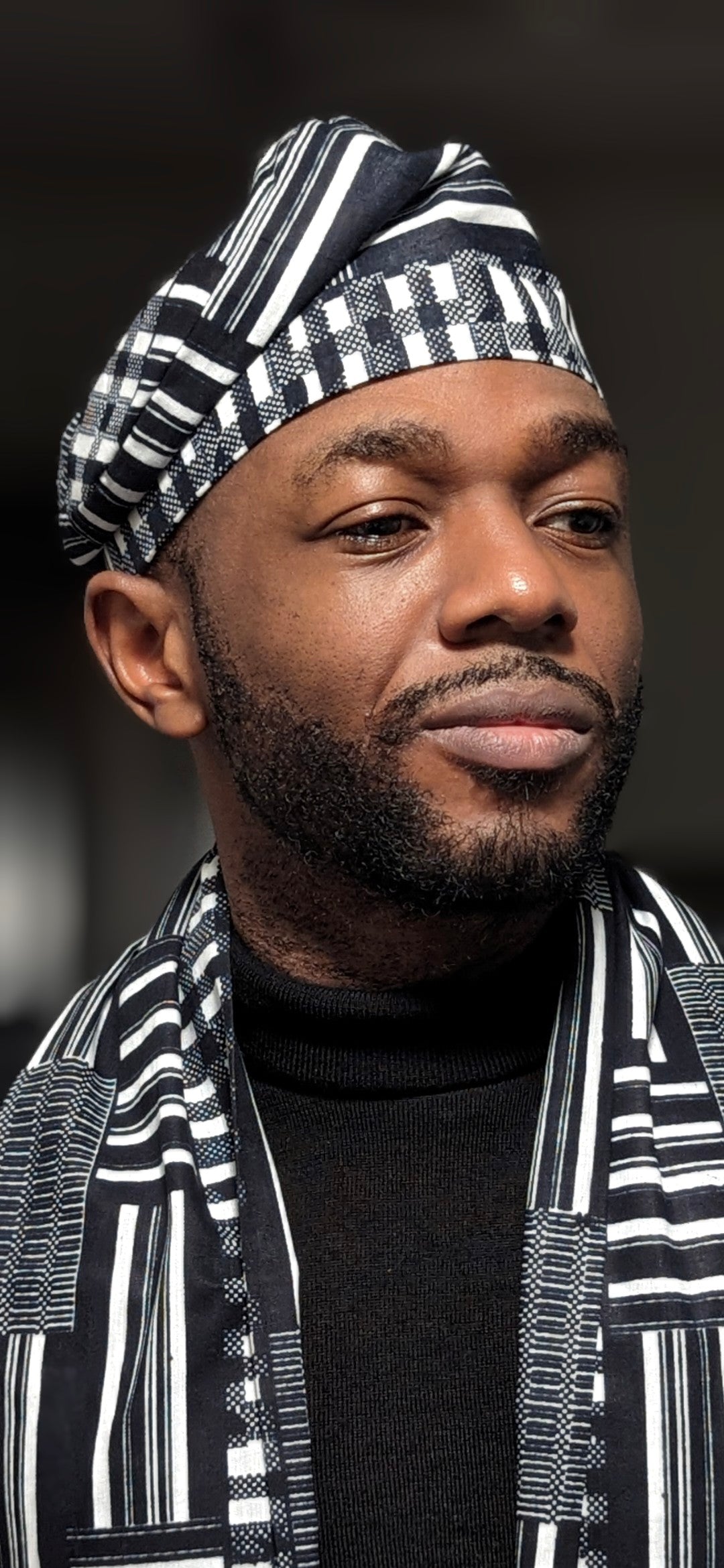 Authentic Black and White African Print Kwaame Royal Kente Kufi Hat - Traditional Ghanaian Headwear for Men - Perfect for Weddings, Cultural Events & African Celebrations
