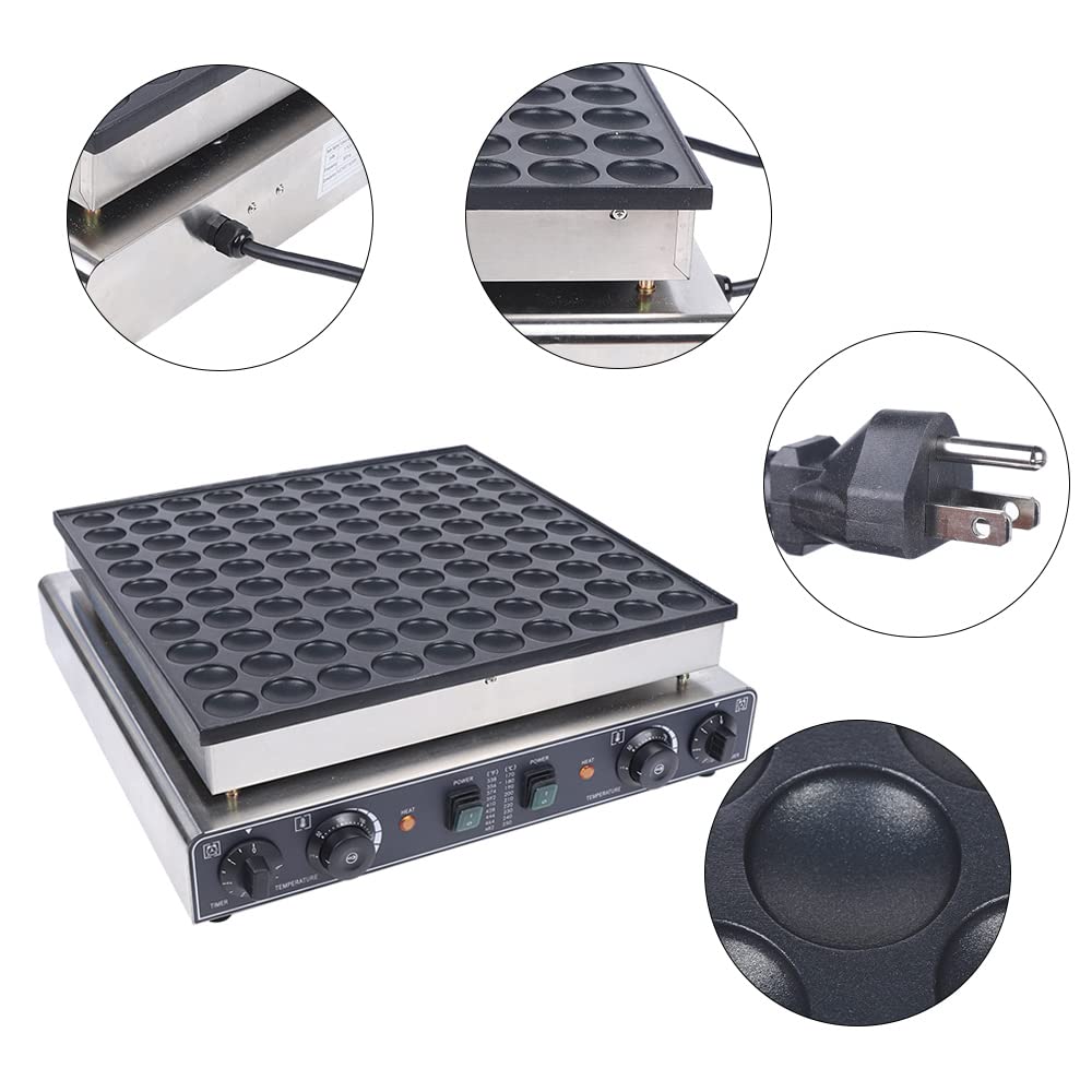 Mini Pancake Maker - 110V Nonstick Dutch Poffertjes Machine for 1.8 Inch Mini Waffles (100 Pcs Included) - Perfect for Breakfast, Brunch, Kids Snacks & Party Desserts
