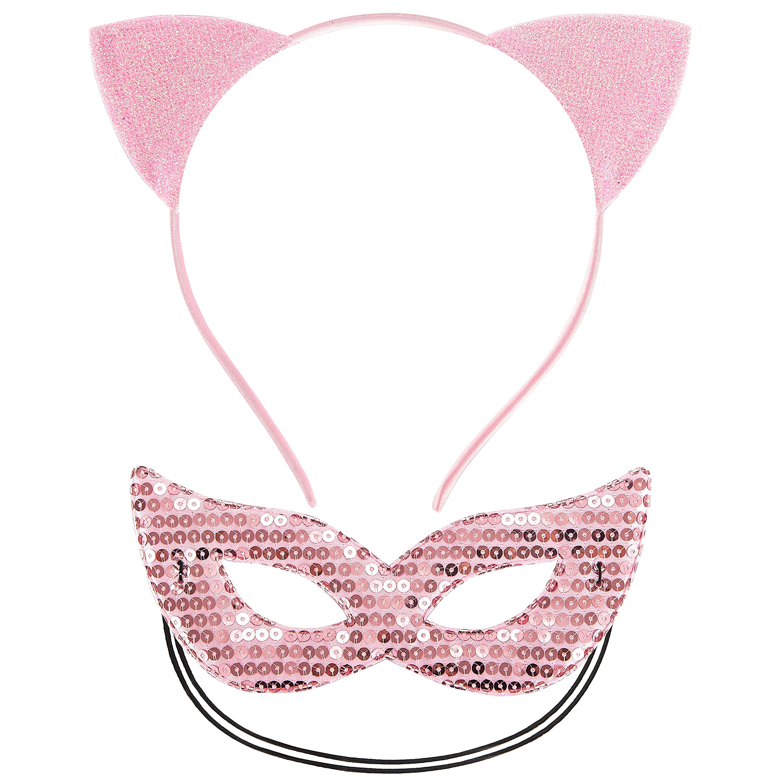 Sparkly Cat Ears Headband with Matching Cat Face Mask - Cute Halloween Costume Accessory for Women & Girls | Perfect for Cosplay, Costume Parties, and Themed Events