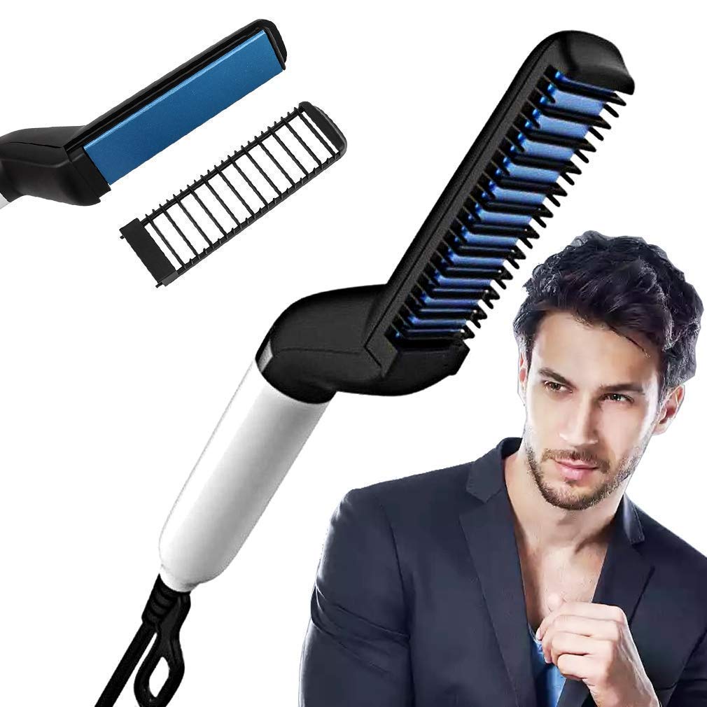 Nillion Professional Multifunctional Hair Straightening Comb & Curler for Men & Women - 2-in-1 Styling Tool for Curly, Wavy, or Straight Hair with Beard Straightener Attachment (White) - Perfect for Home Use, Travel, Salon Styling & Daily Grooming