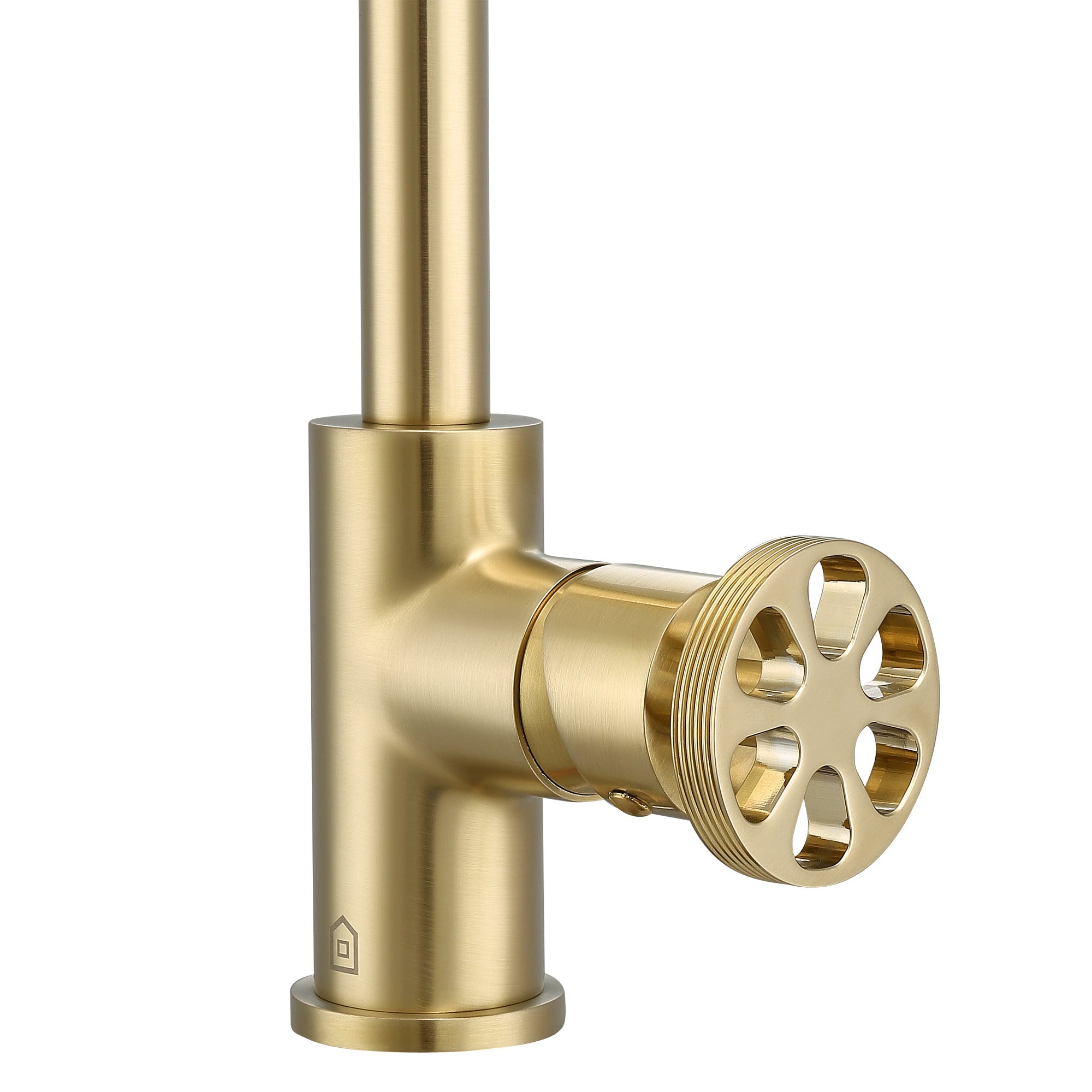 Ancona Urban Round Wheel Handle 1 Hole Bathroom Faucet - Brushed Champagne Gold Finish for Modern Vanity Sinks - Perfect for Small Bathrooms & Powder Rooms