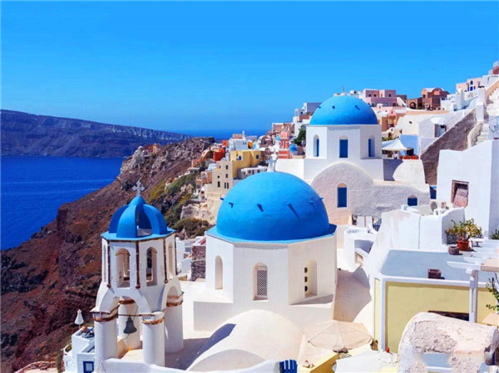 DIY Paint by Numbers Kit for Adults & Kids - 16x20 Inch Oil Painting by Numbers with Brushes & Pigments - Santorini Seaside Landscape - Beginner Friendly Art Project for Home Decor & Relaxation