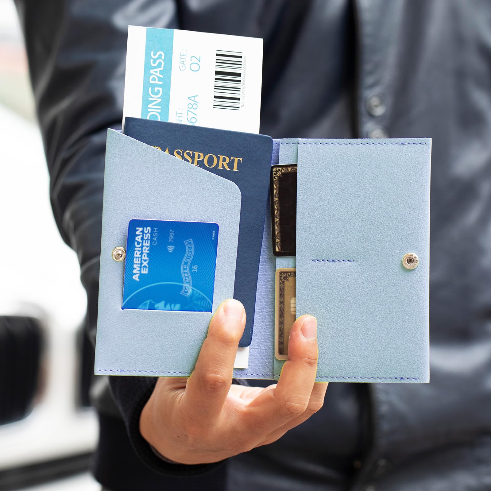 Premium RFID Blocking Passport Holder for Women & Men - Travel Wallet Cover Case with Multiple Card Slots - Ideal for Family Vacations, Business Trips & International Travel (Blue & Black)