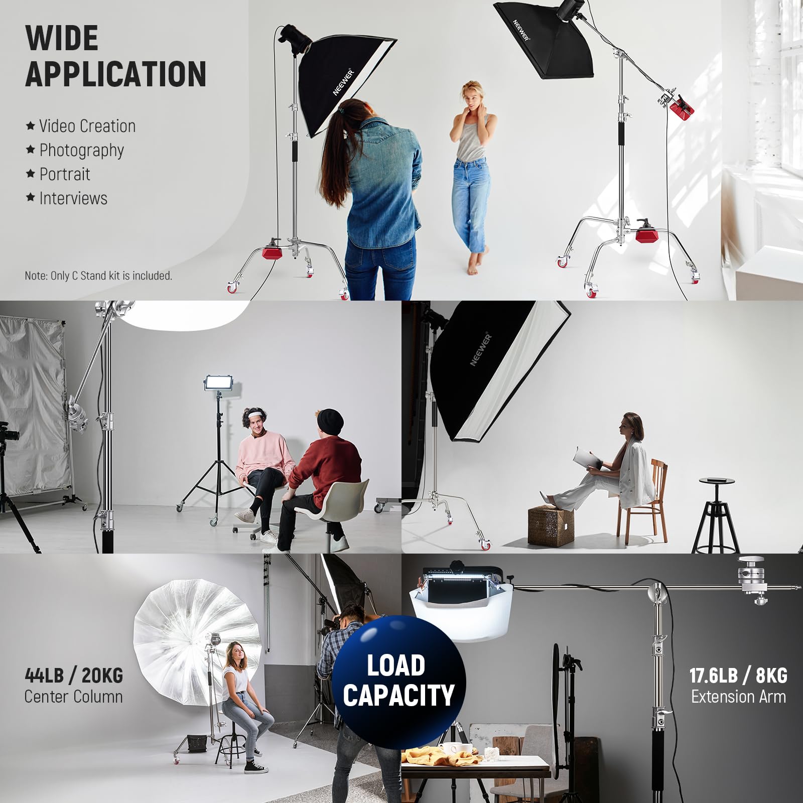 Neewer Heavy Duty 13ft/4m Adjustable Metal Light Stand with Spring Cushion - 1/4