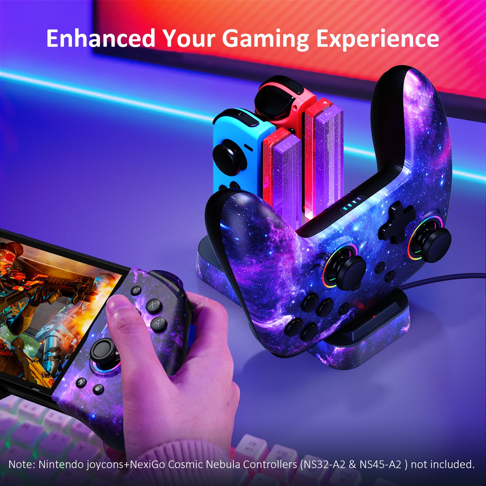 NexiGo Enhanced Charging Dock for Nintendo Switch Joy-Con & Pro Controller - Fast Charging Station with LED Indicators - Perfect for Gaming Setup & Multiplayer Sessions