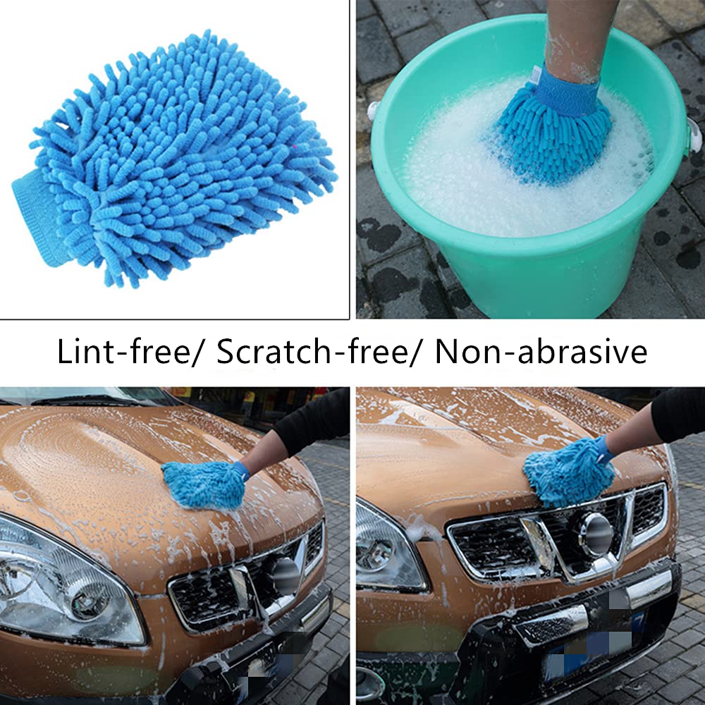 5 Pack Chenille Microfiber Car Wash Mitts - Double Sided Washing Gloves for Scratch-Free Cleaning - Perfect for Cars, Trucks, SUVs & Motorcycles