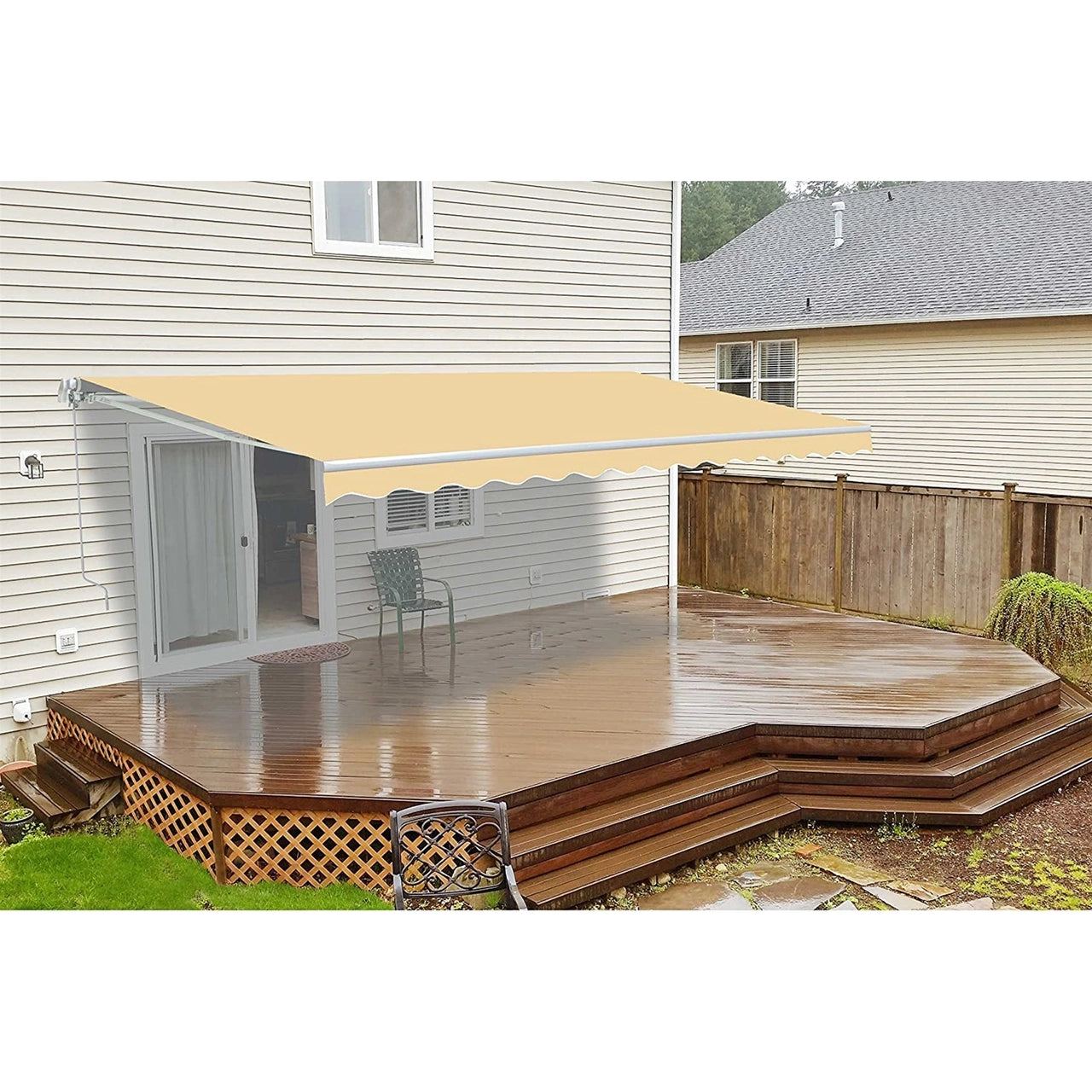 Aleko 16x10 Feet Motorized Retractable Patio Awning with White Frame in Ivory - Perfect for Outdoor Shade, Backyard Relaxation, and Deck Protection