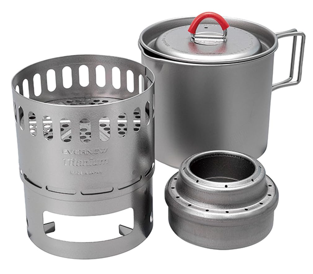 Evernew Titanium Camping Mug Pot Stove Set - 500ml Ultralight Backpacking Cookware for Hiking, Camping & Outdoor Adventures | Perfect for Coffee, Tea & Meals on the Go