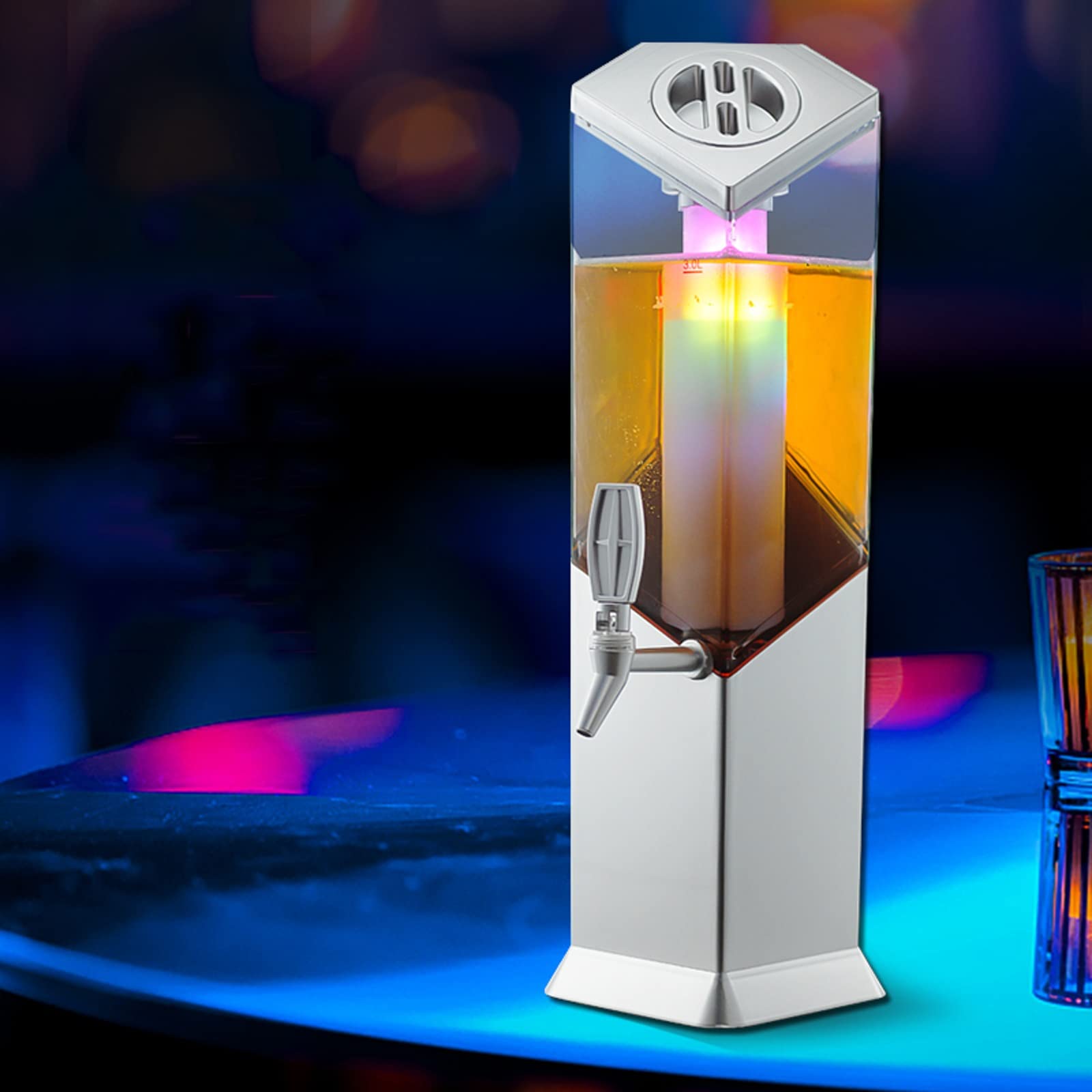 Champagne Gold 3L Beer Tower Dispenser with Faucet - Commercial & Home Use LED Luminous Draft Beer Dispenser for Parties, Bars, Restaurants - Perfect for Serving Beer, Soda & Beverages at Events, Gatherings & Home Entertaining