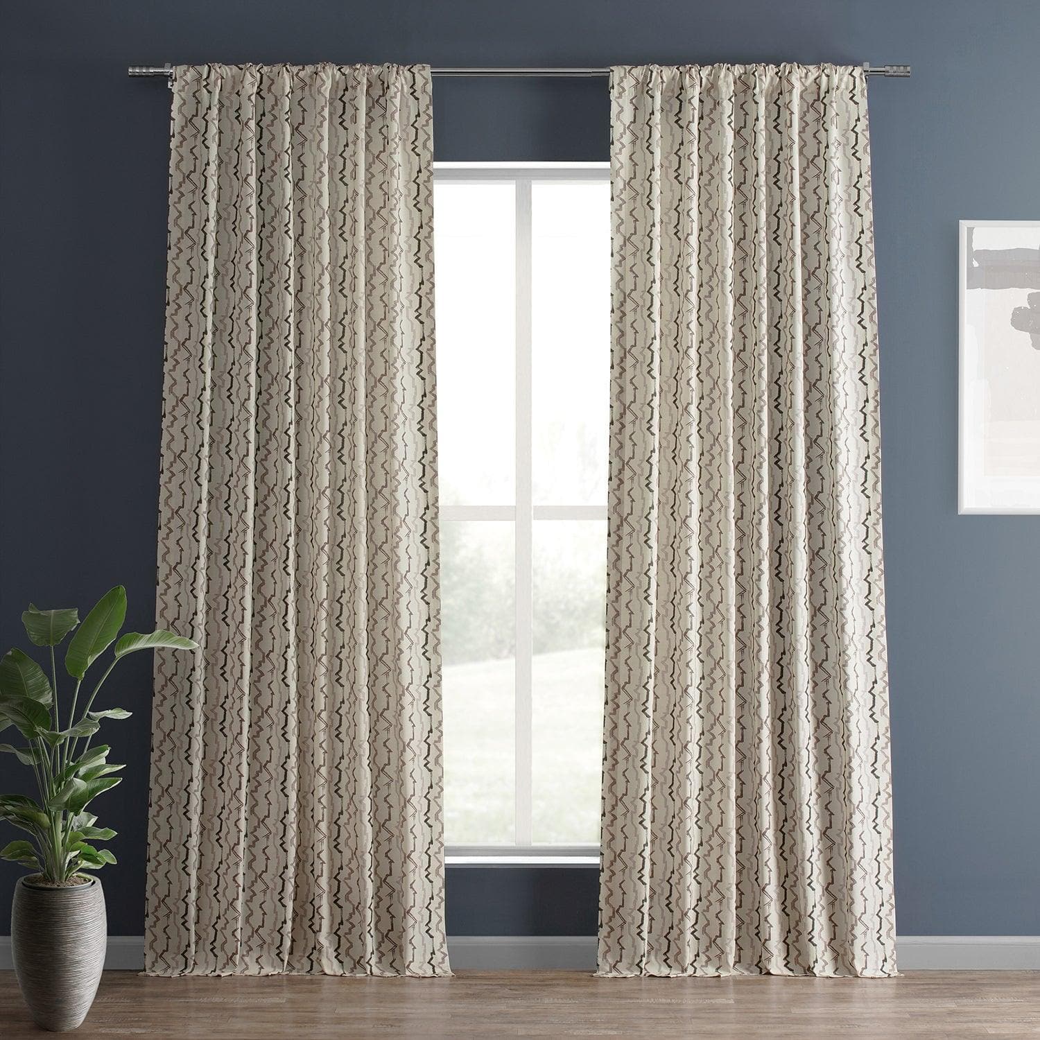 Bark Brown Abstract Textured Printed Cotton Curtain
