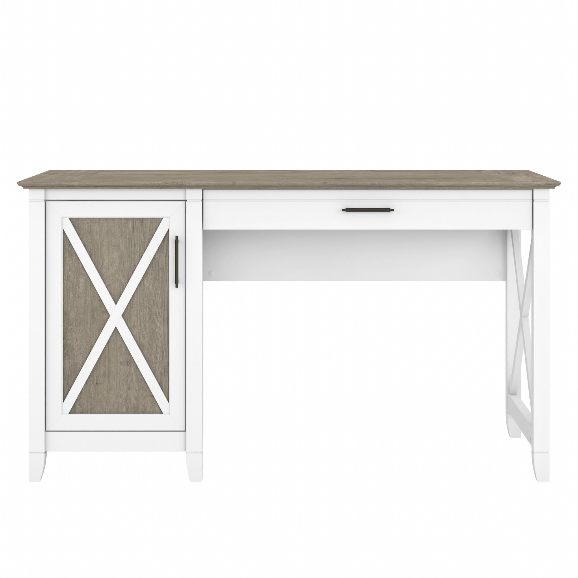 Bush Furniture Key West Computer Desk with Storage - Farmhouse Style PC Table for Home Office in Pure White & Shiplap Gray, 54