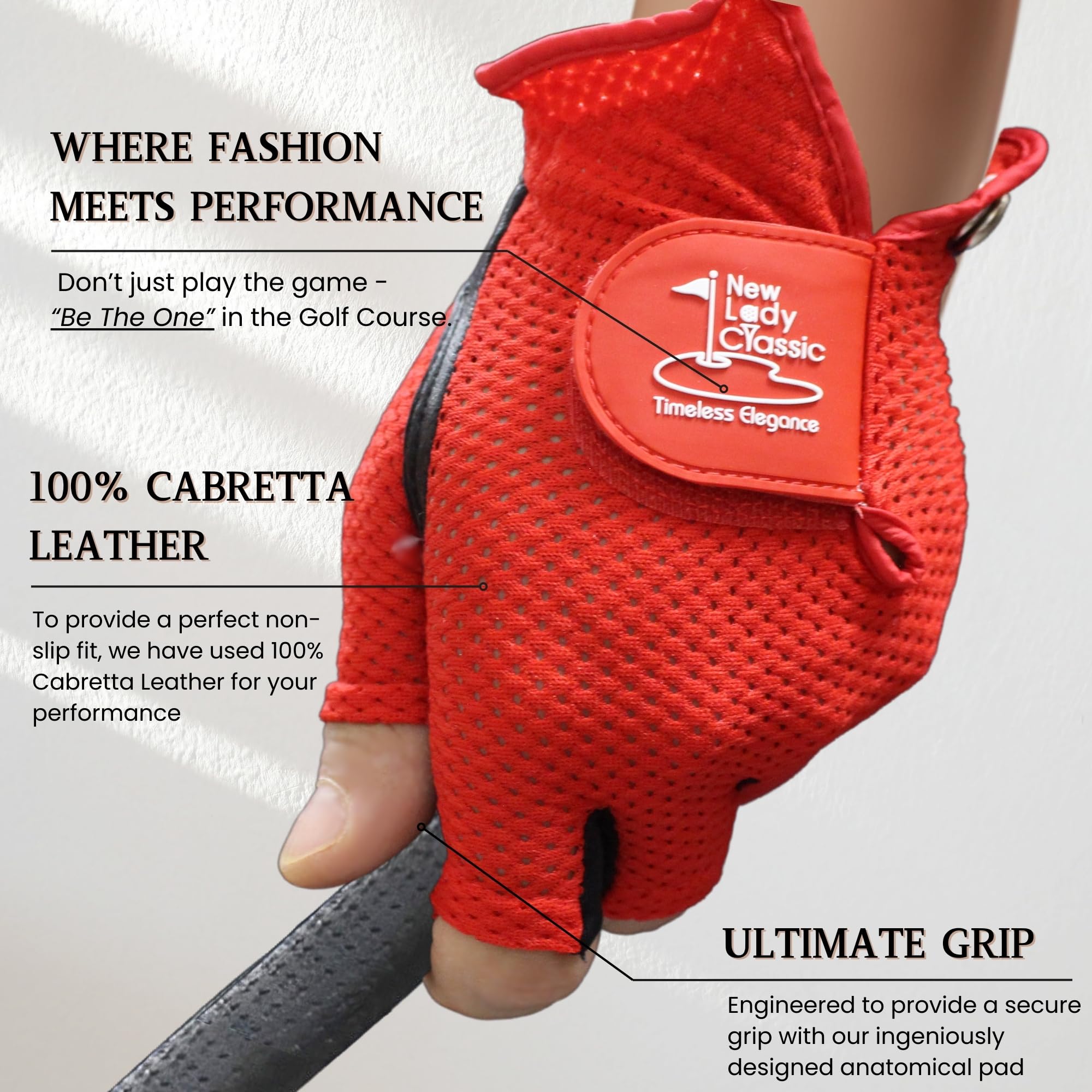 Premium Women's Half Finger Golf Gloves - 100% AAA Cabretta Leather Palm - Breathable & Non-Slip Design - Perfect for Summer & Fall Golfing - Sizes S/M/L/XL - Ideal for Driving Range, Practice & Tournament Play