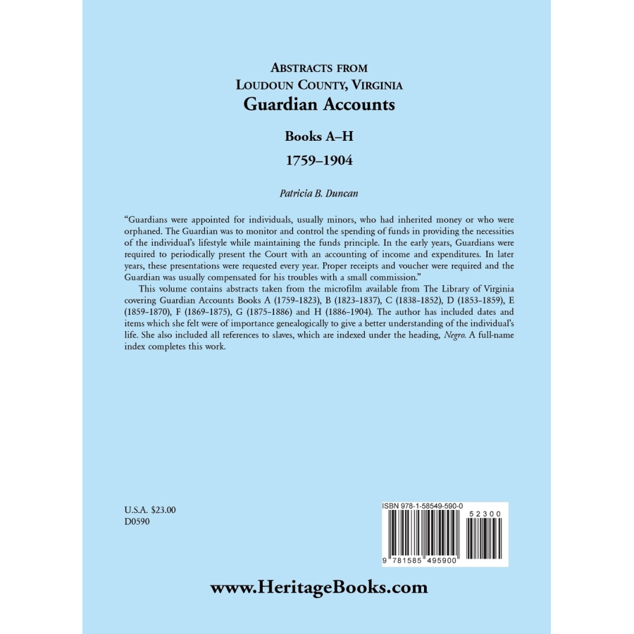Abstracts from Loudoun County Virginia Guardian Accounts Books A-H 1759-1904 | Historical Genealogy Research & Family History Records