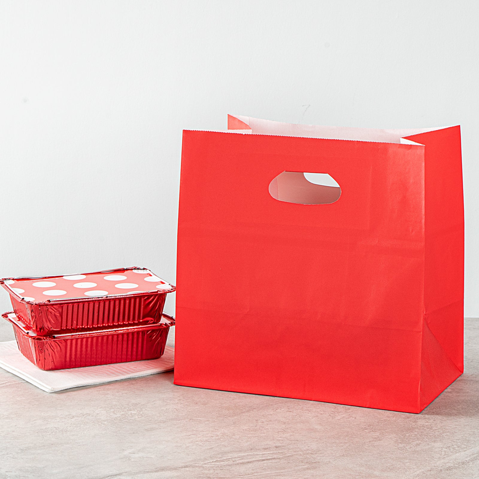 Eco-Friendly Red Rectangle Takeout Bags with Sturdy Handles - 11