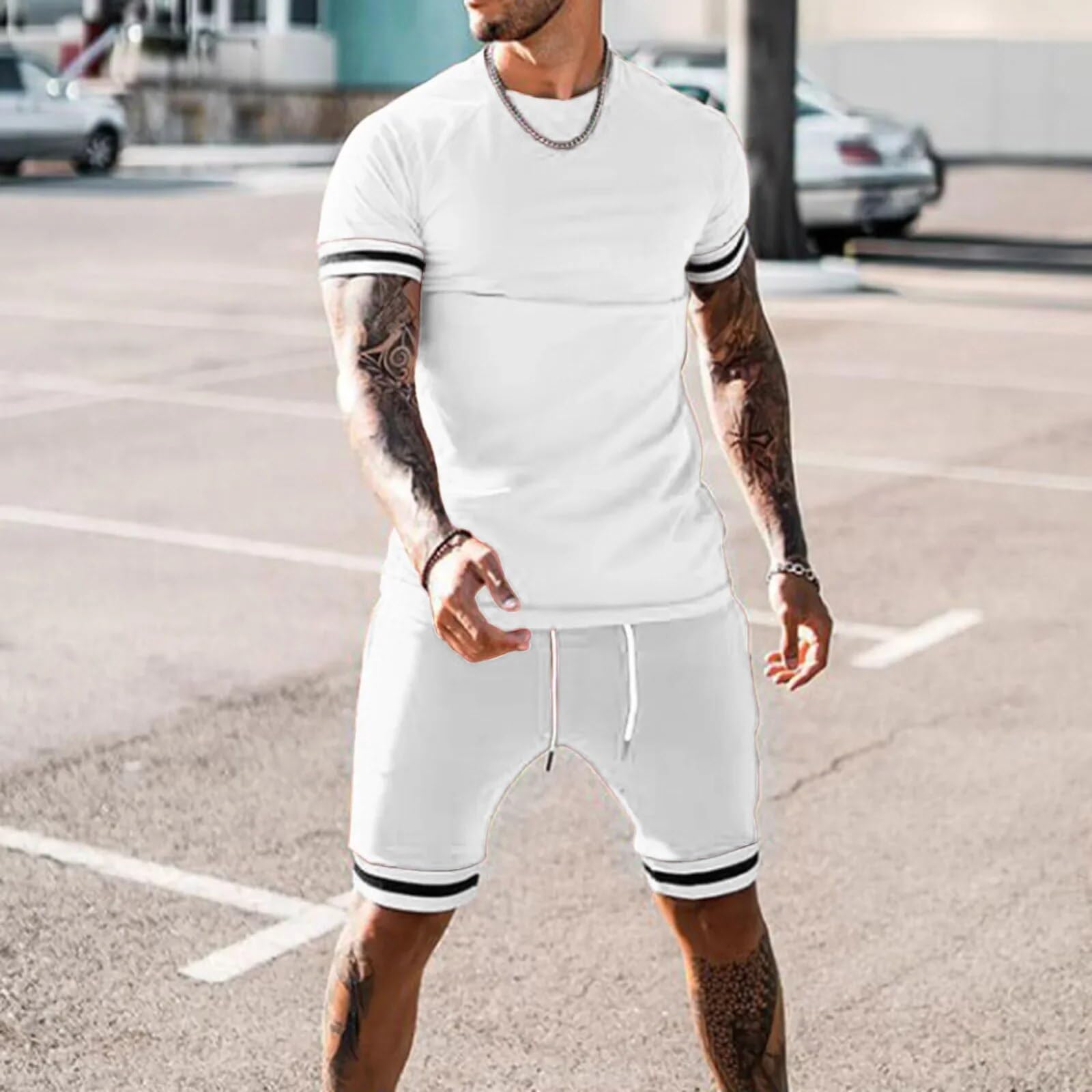 Men's 2-Piece Short Sleeve Summer Tracksuit Set - Casual Shorts & T-Shirt Outfit with Pockets | Perfect for Beach, Gym, and Everyday Wear