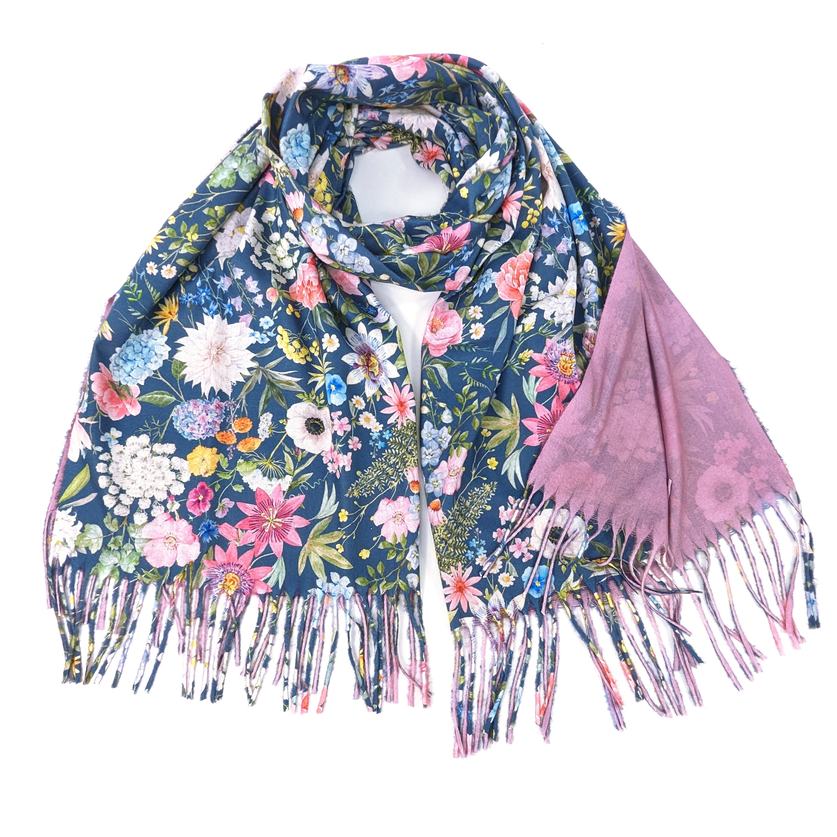 Navy Blue Pashmina Style Scarf for Women - Soft Lightweight Wrap Shawl (70x180cm) - Perfect for Spring Outfits, Office Wear & Evening Events