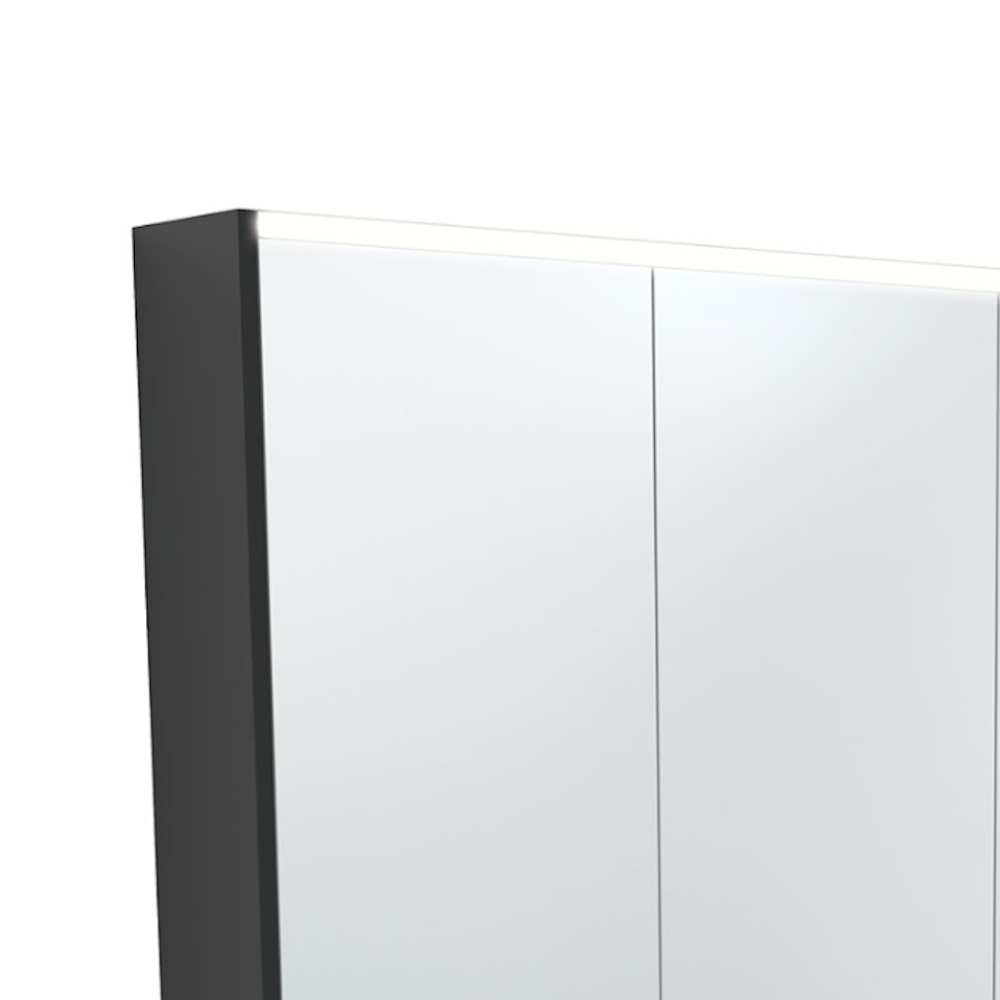 Fienza PSC750B 30-Inch LED Bathroom Mirror Cabinet with Lights - Satin Black Finish for Modern Vanity & Bathroom Decor