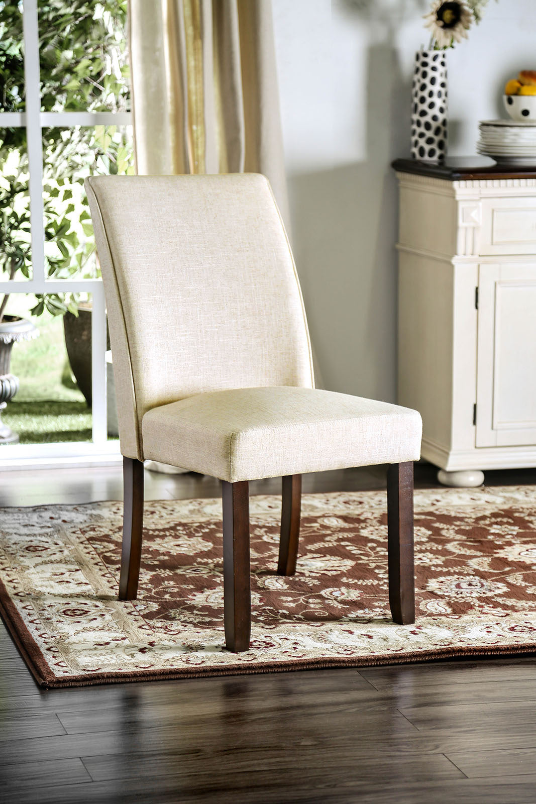 Set of 2 Ivory Fabric Dining Chairs with Solid Wood Frame & Cushioned Seats - Classic Contemporary Kitchen & Dining Room Furniture - Perfect for Small Spaces, Breakfast Nooks, and Cozy Dining Areas