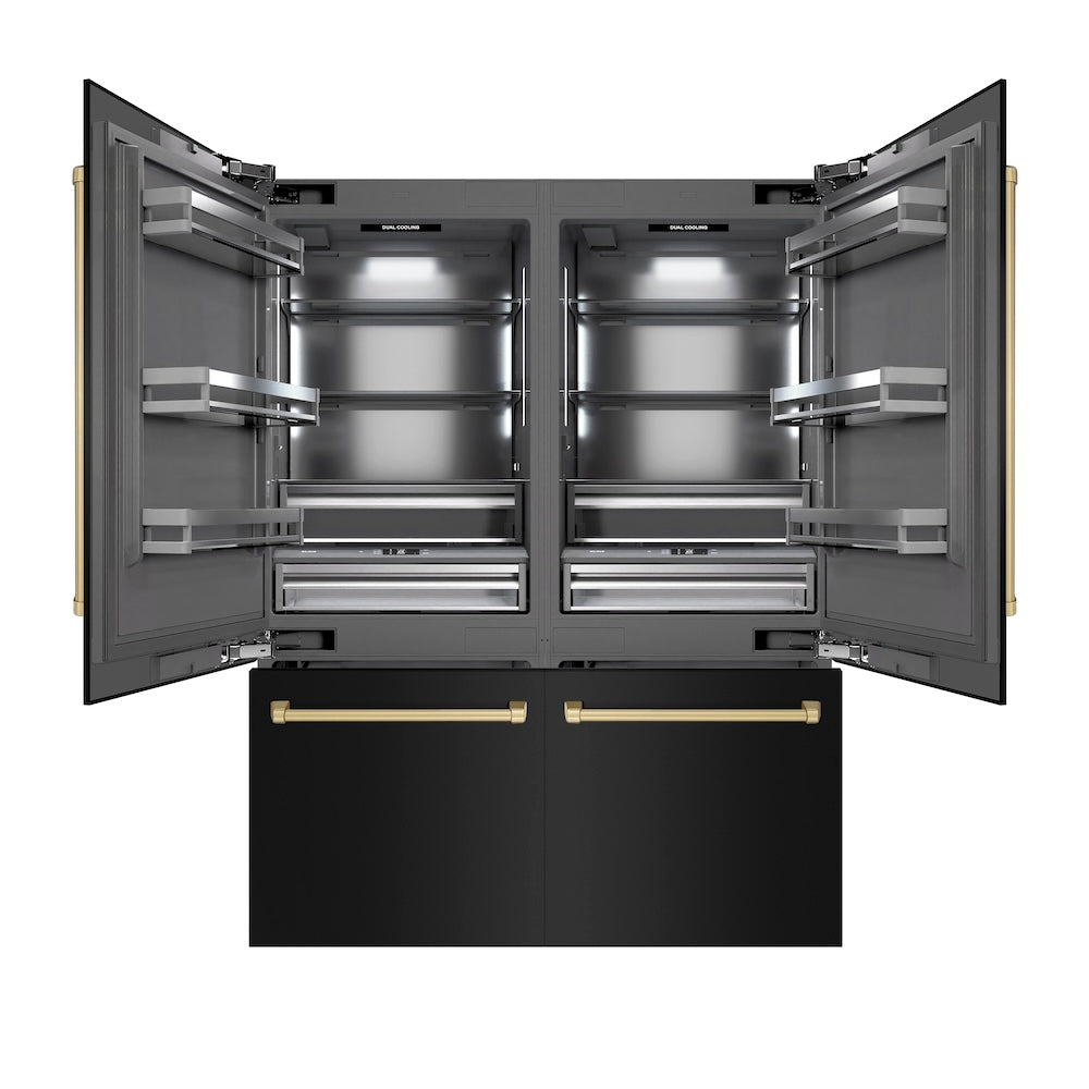 ZLINE Autograph Edition 60-Inch French Door Built-In Refrigerator - 32.2 cu.ft Capacity, Bottom Freezer, Water Dispenser & Ice Maker - Black Stainless Steel with Graphite Gray Interior & Champagne Bronze Accents (GRBIVZ BS 60 CB) | Perfect for Modern Kitchens, Open-Concept Homes & Luxury Appliances Collection