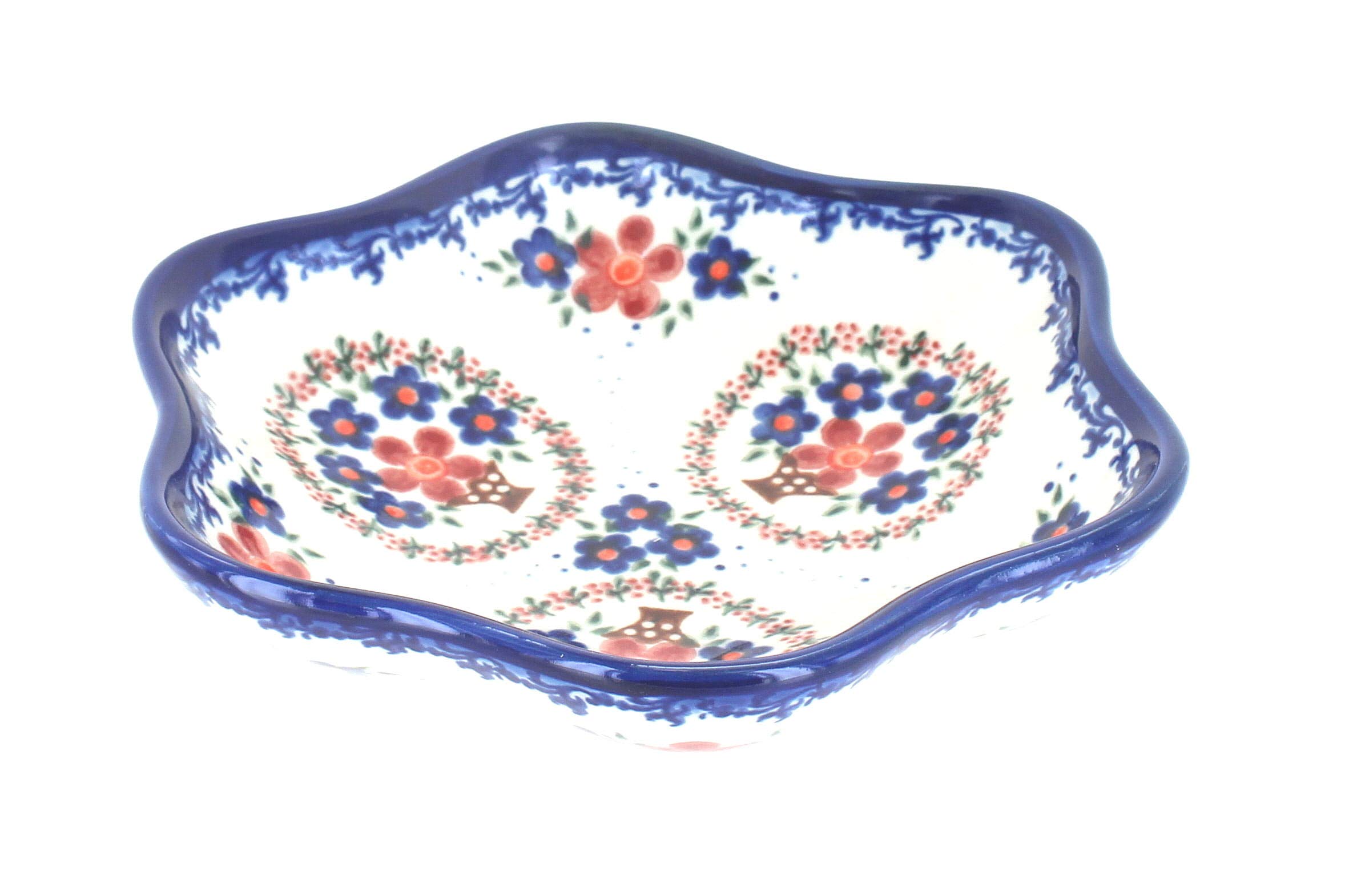 Handmade Blue Rose Polish Pottery Small Daisy Bowl - Vintage Floral Design for Home Decor, Kitchen & Dining | Perfect for Salads, Desserts & Display