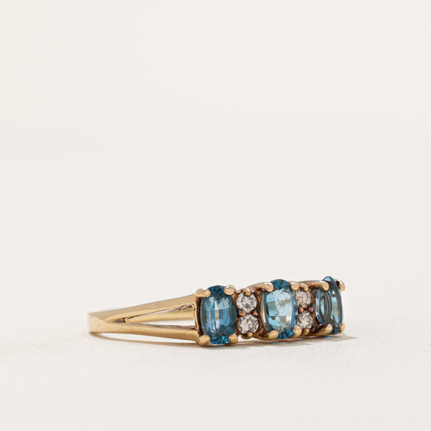 Exquisite 0.75ctw Three Stone Blue Topaz & Diamond Ring (0.07ctw Diamonds) - Size 8.25 - Elegant Birthstone Jewelry for Women, Perfect for Anniversary Gifts & Special Occasions