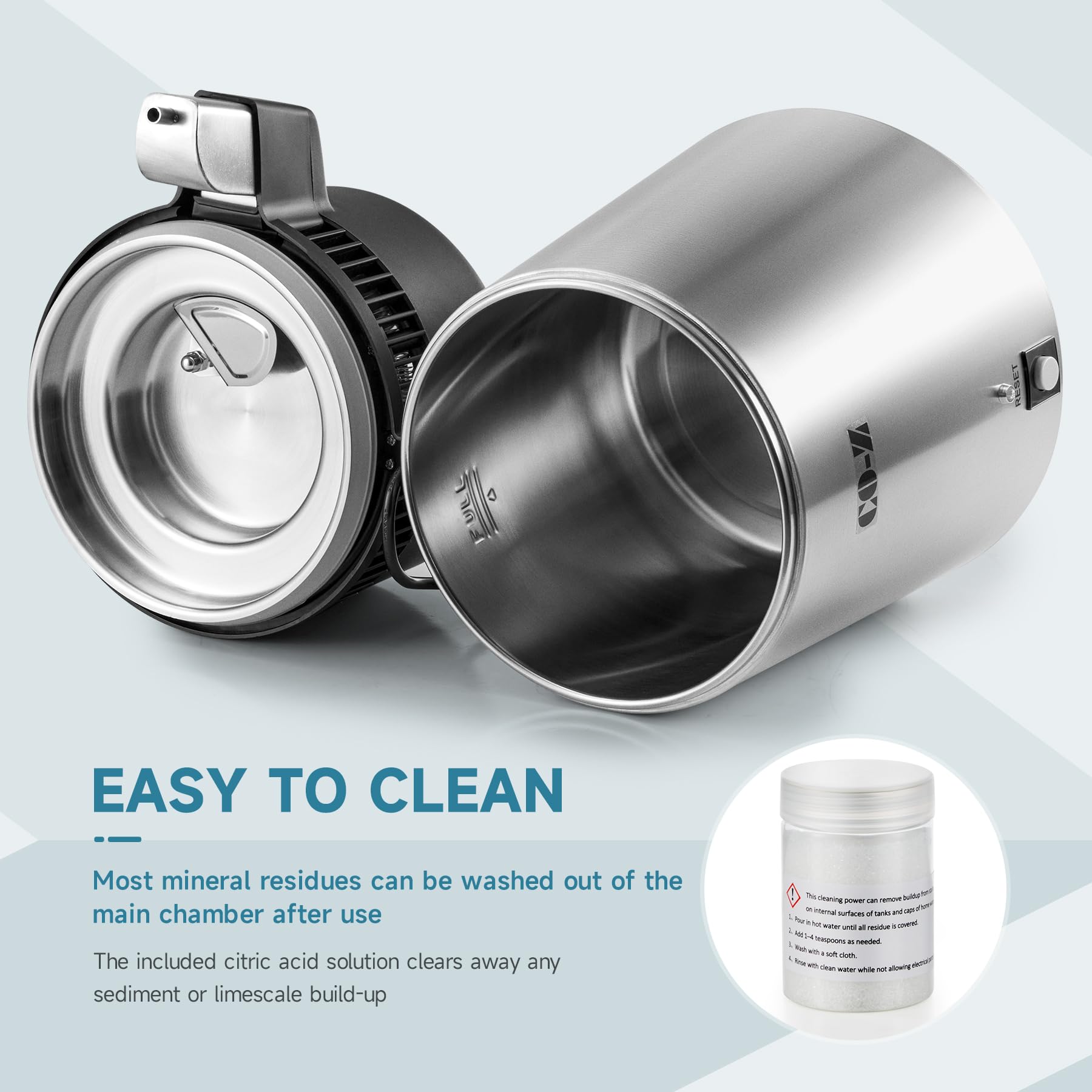 CO-Z 4L Brushed Stainless Steel Water Distiller Machine | Home Distilled Water Maker with Glass Pot | Water Purification System for Clean Drinking Water | Perfect for Home, Office, and Emergency Preparedness