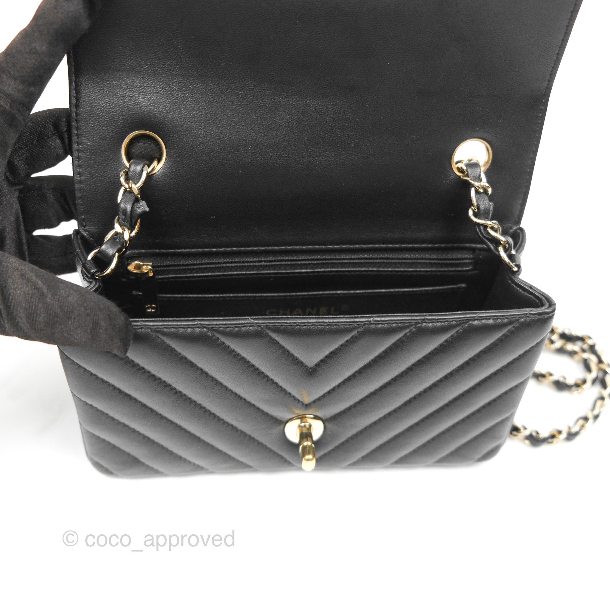 Chanel Chevron Mini Rectangular Flap Bag in Black Lambskin Leather with Gold Hardware - Luxury Crossbody Purse for Women, Perfect for Evening Events & Date Nights