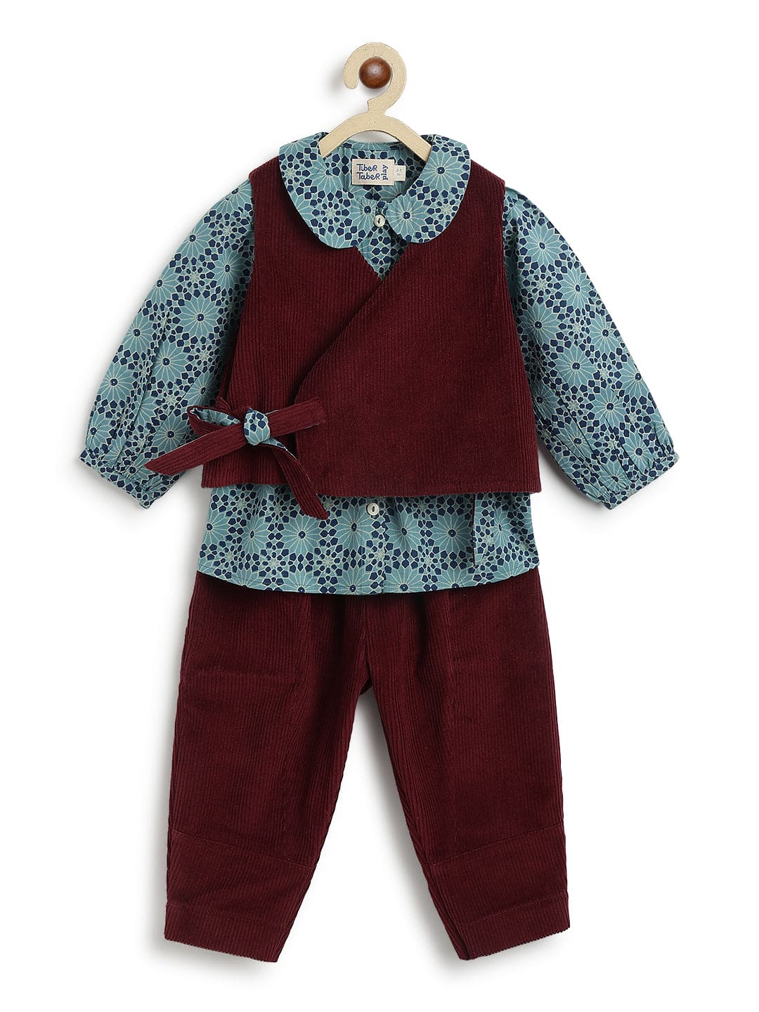 Pre-Order: Girls' Christmas Magic Printed Jacket Set in Maroon - Perfect for Holiday Parties & Festive Family Photos