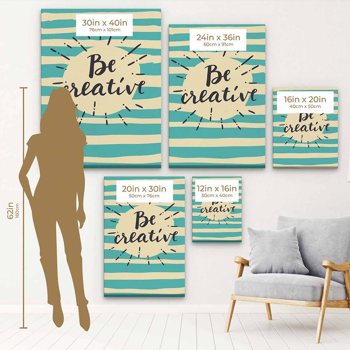 Turquoise Be Creative Wall Art Canvas - Modern Abstract Painting for Home & Office Decor - Perfect for Living Room, Bedroom, or Workspace