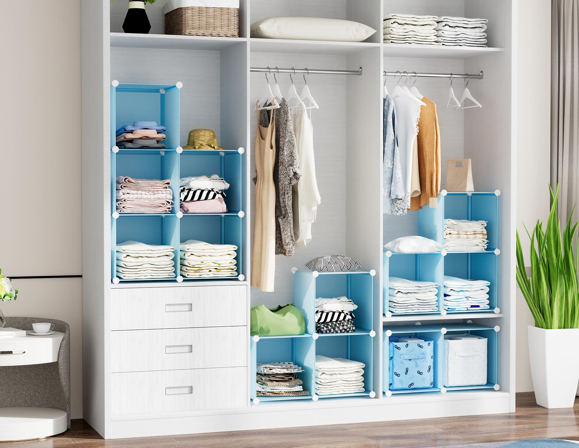6-Cube Portable Closet Organizer - Foldable Storage Shelf & Bookcase with Metal Hammer | Space-Saving Cabinet for Kids Room, Bedroom, Bathroom & Dorm Organization | Perfect for Clothes, Toys, Books & Bathroom Essentials Storage
