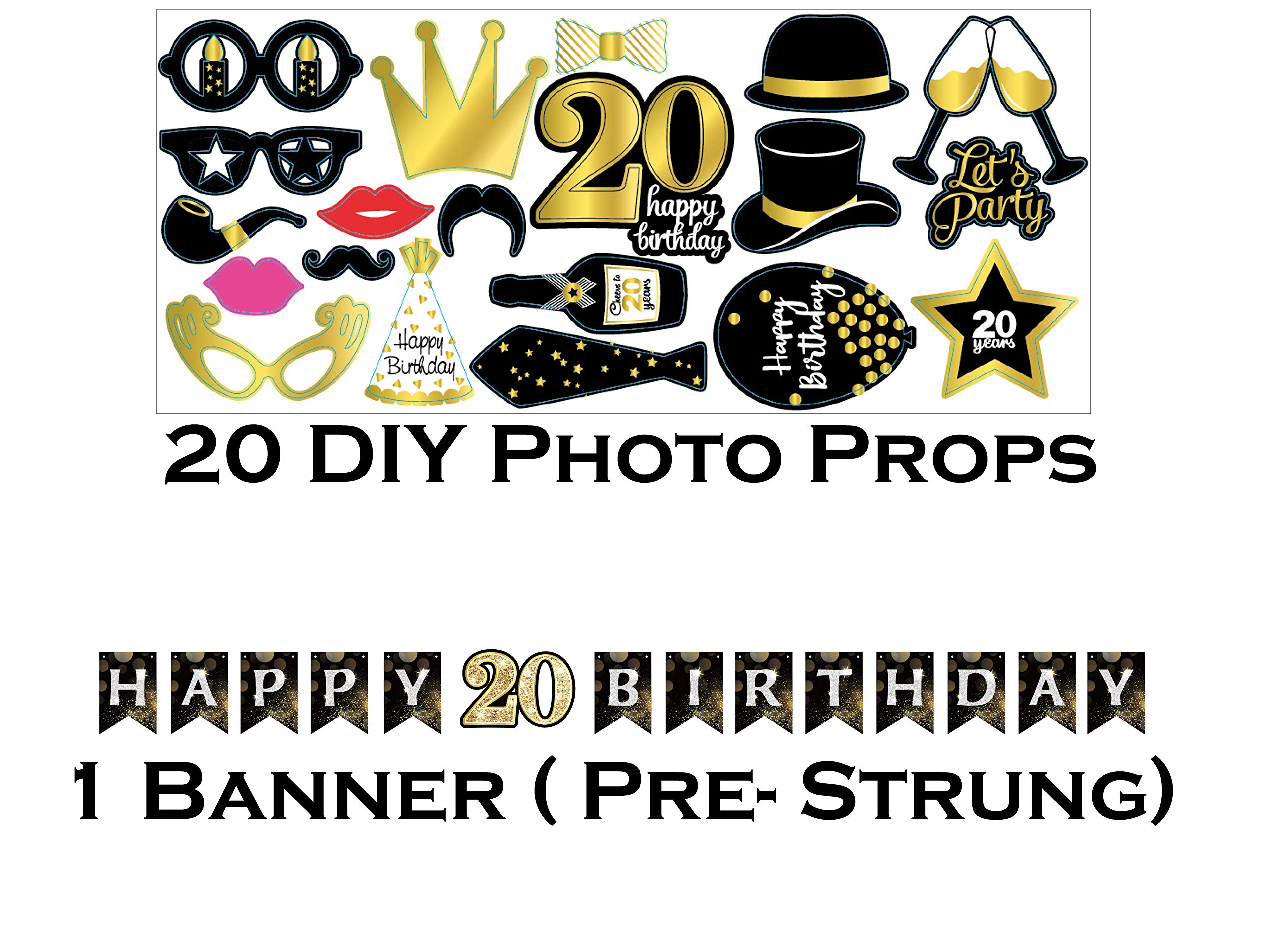 **Happy 20th Birthday Party Supplies Set - 9