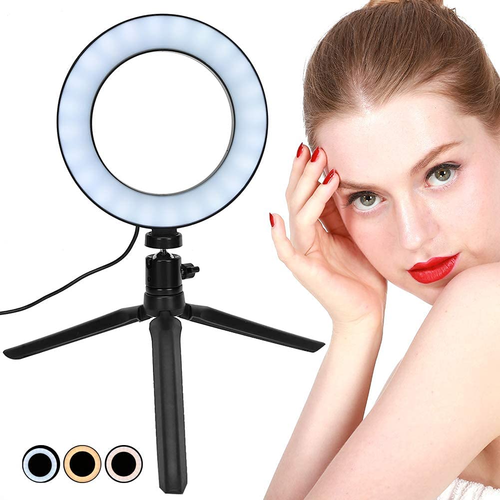 MINJUK 10-inch Ring Light with Tripod Stand - 3 Color Temperature Adjustable LED Fill Light for Live Streaming, YouTube Videos, TikTok Selfies & Photography Lighting (3200K-5600K) - Perfect for Home Studio, Makeup Vanity, Video Conferencing and Content Creation