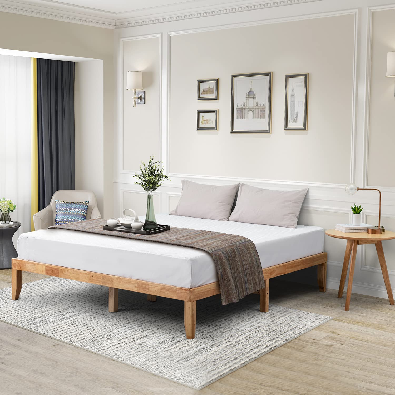 Bestmart INC Full Wooden Bed Frame - 14'' Solid Wood Platform Bed with Noise-Free Slats & 10 Sturdy Legs, No Box Spring Needed - Perfect for Master Bedroom, Guest Room, and Dormitory (Marco de Cama de Madera)
