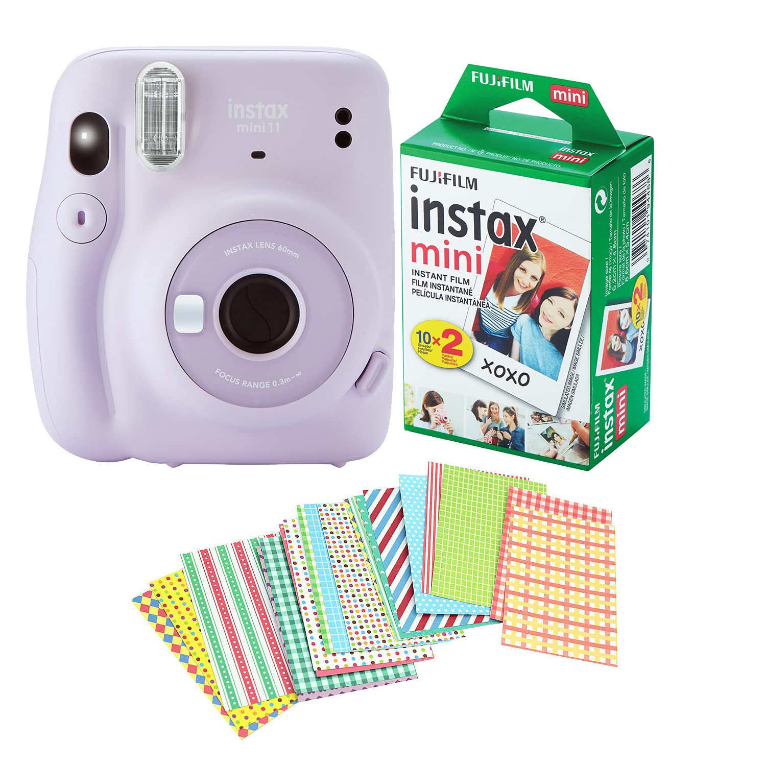 Fujifilm Instax Mini 11 Instant Camera Bundle with 20 Fujifilm Instant Films & Decorative Stickers - Lilac Purple for Parties, Travel & DIY Scrapbooking