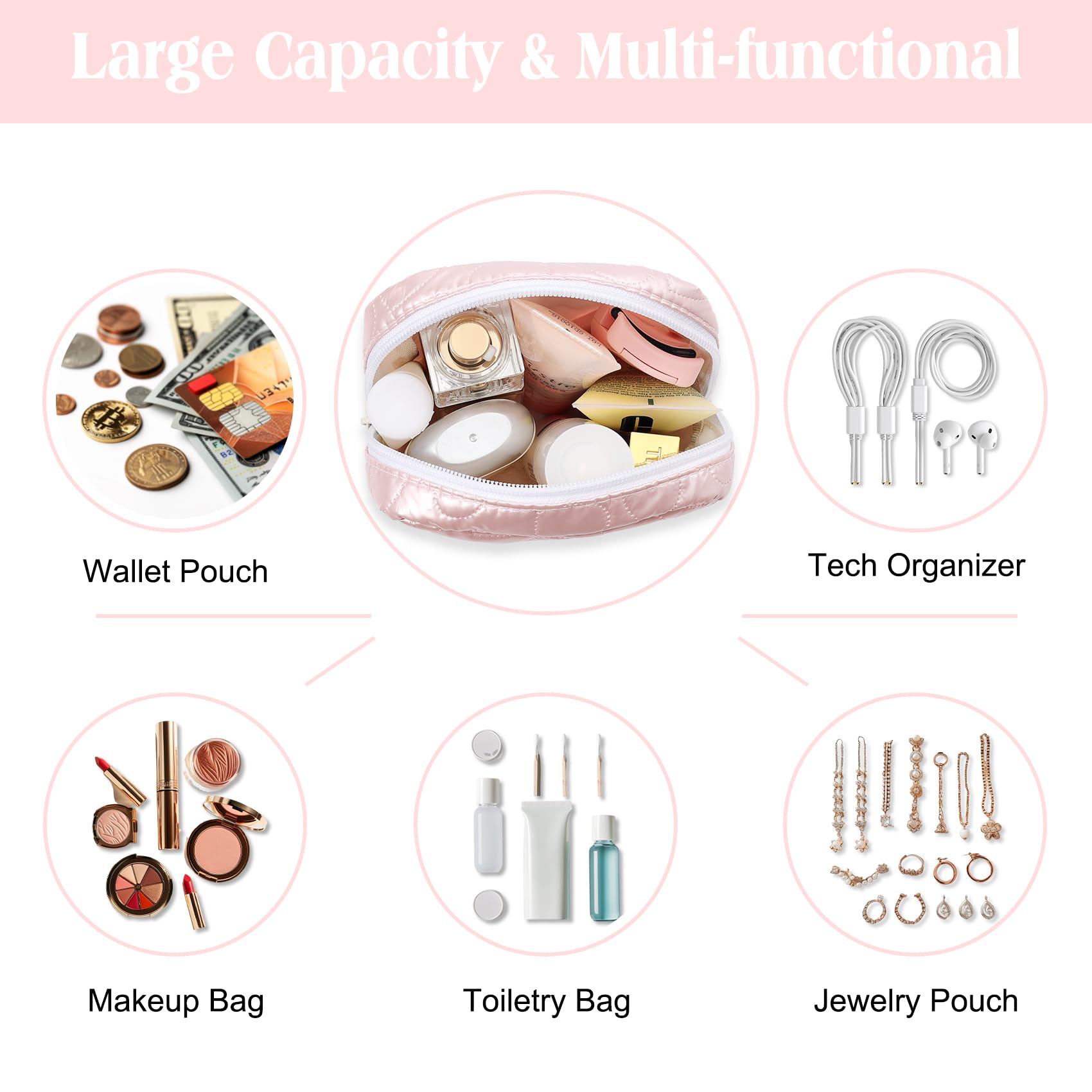 Mini Makeup Bag with Detachable Faux Pearl Chain - Cute Compact Cosmetic Pouch for Purse | Multi-Functional Travel & Everyday Makeup Organizer (Pink) - Perfect for Gym, Office & Weekend Getaways