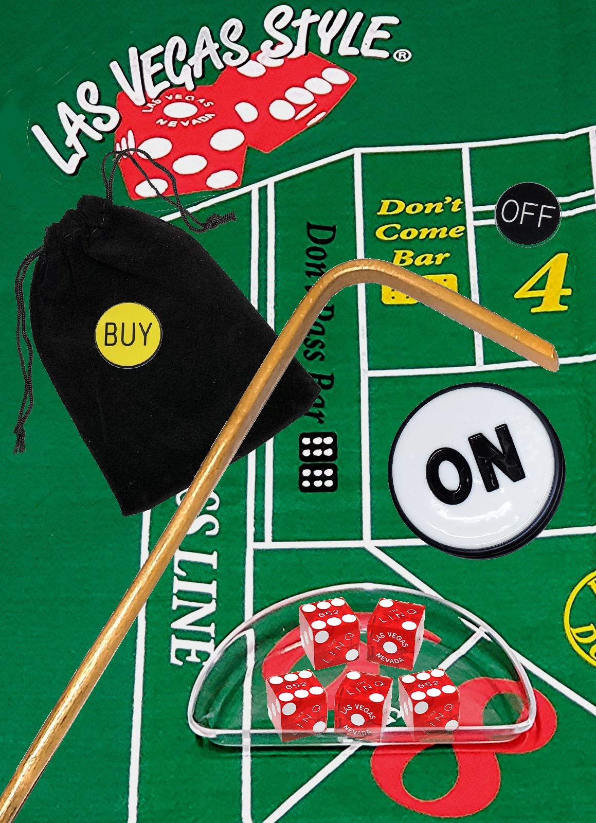 Premium Craps Kit Set with Acrylic Dice Boat & Stick - Authentic Las Vegas Casino Dice (Red Polished) - Perfect for Casino Night, Game Parties & Home Entertainment