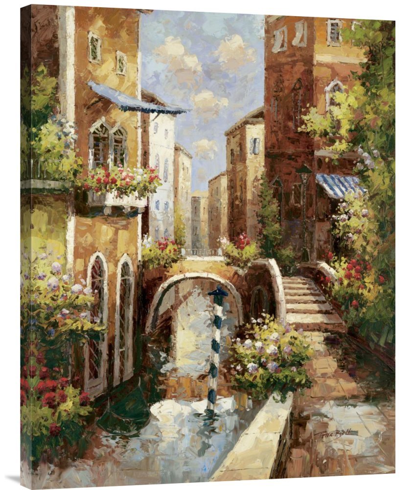 Budget Peter Bell Venice Canal II Gallery Wrap Giclee Canvas Print - Handmade Wall Art Decor for Living Room, Bedroom & Office