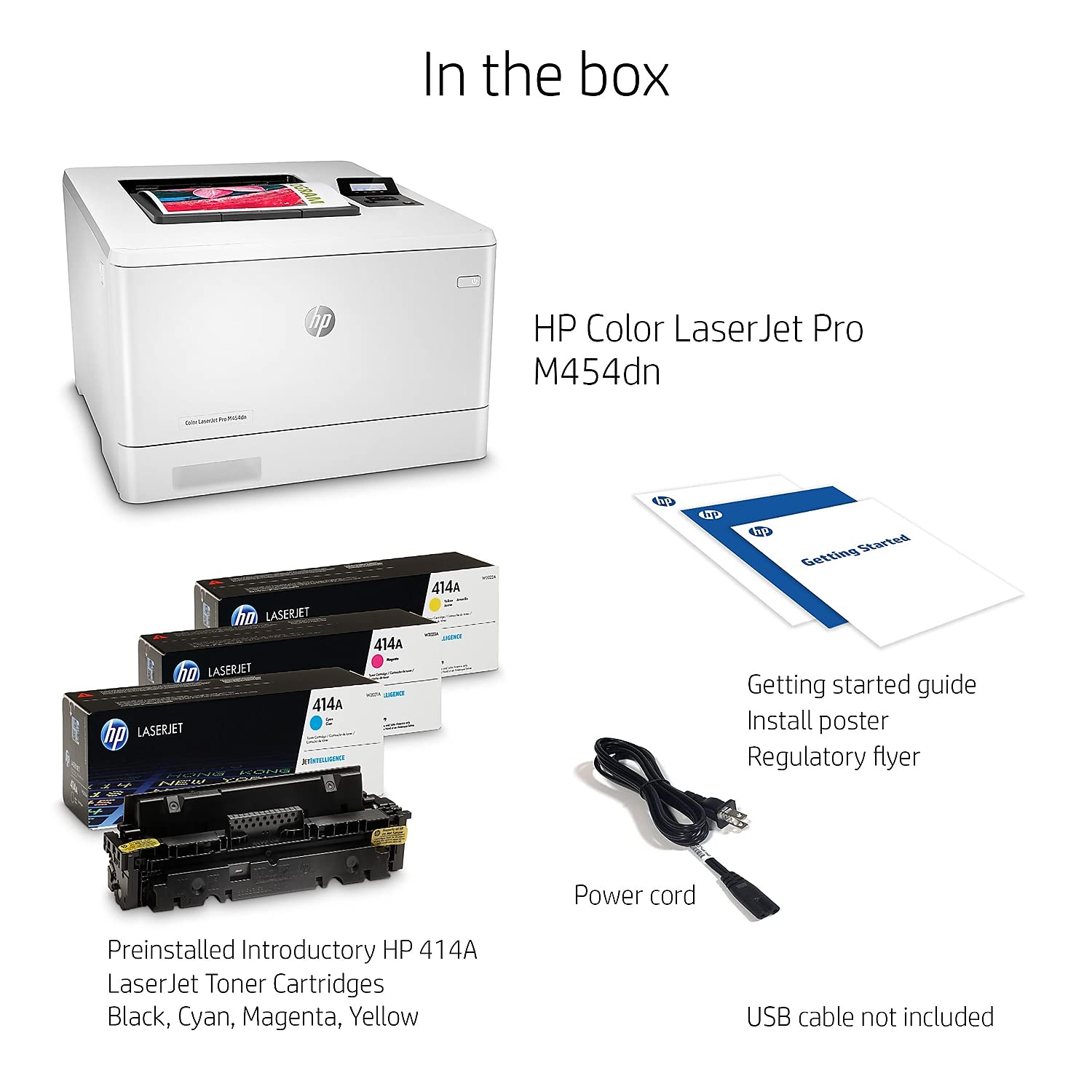 HP Color LaserJet Pro M454dn Wireless Laser Printer with Duplex Printing & Built-in Ethernet (W1Y44A) - Fast Office Printing for Home & Business, White
