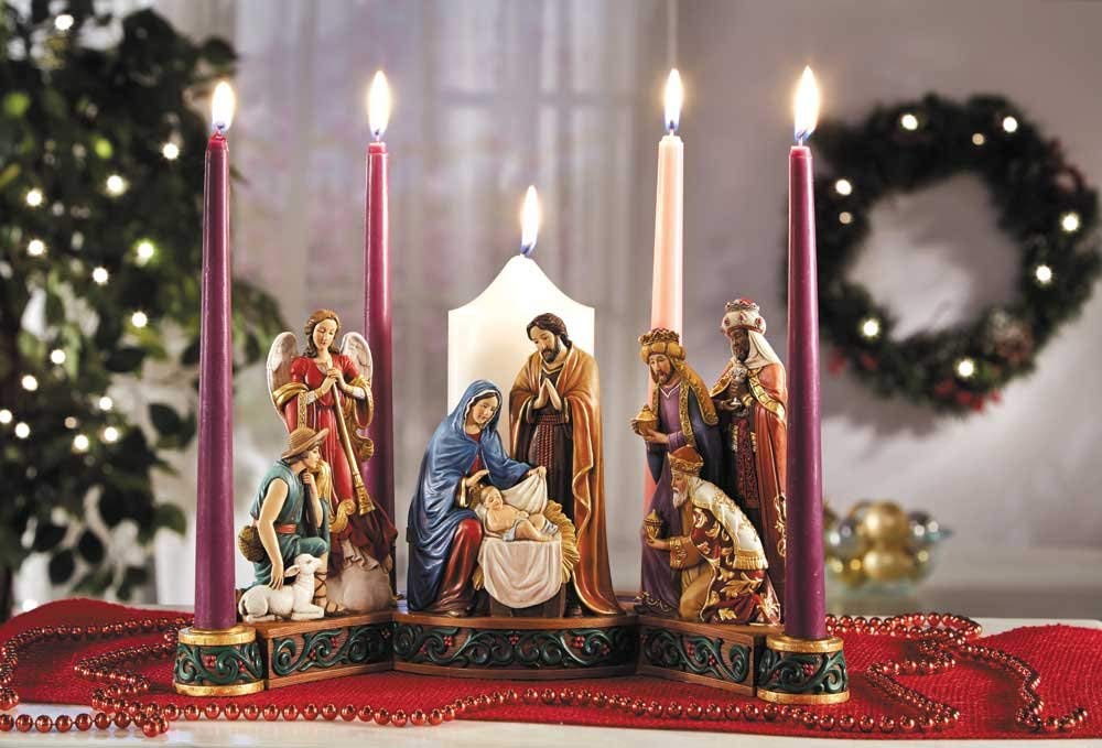 Nativity Advent Candleholder Set with Candles - Christian Christmas Decor for Home, Church & Holiday Celebrations