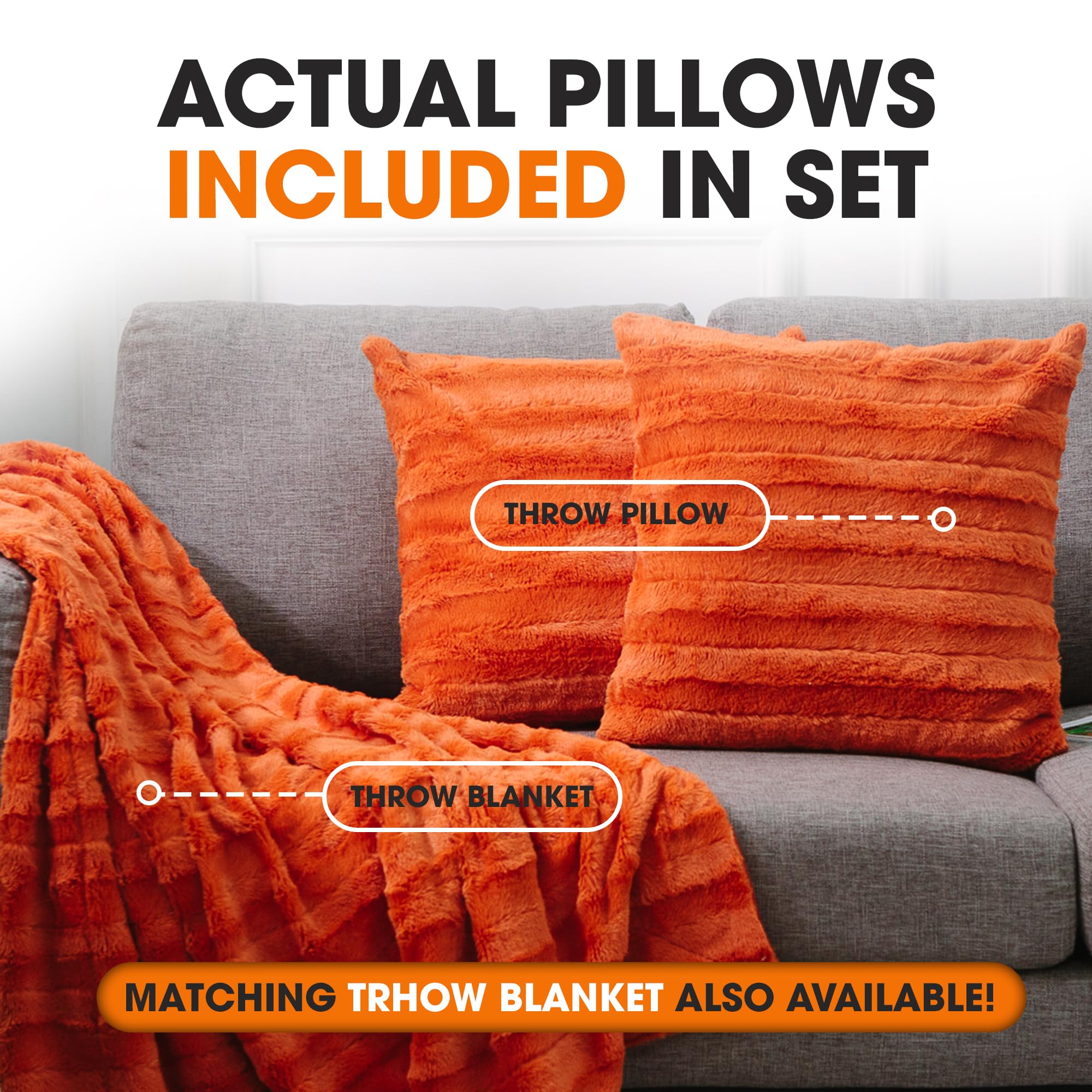 Luxury Faux Fur Throw Pillows Set of 2 - 16x16 Inch Soft Decorative Couch Pillows for Bed, Sofa & Living Room - Rust Accent Pillows for Cozy Home Aesthetic & Winter Decor