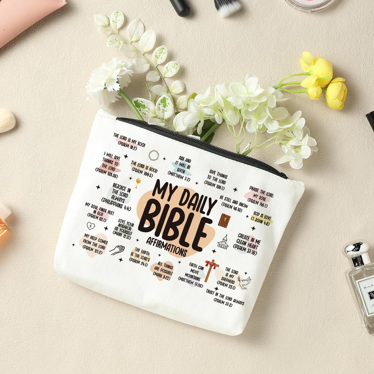 Christian Makeup Bag with Bible Verse - Faith Gift for Women - Perfect for Church & Travel